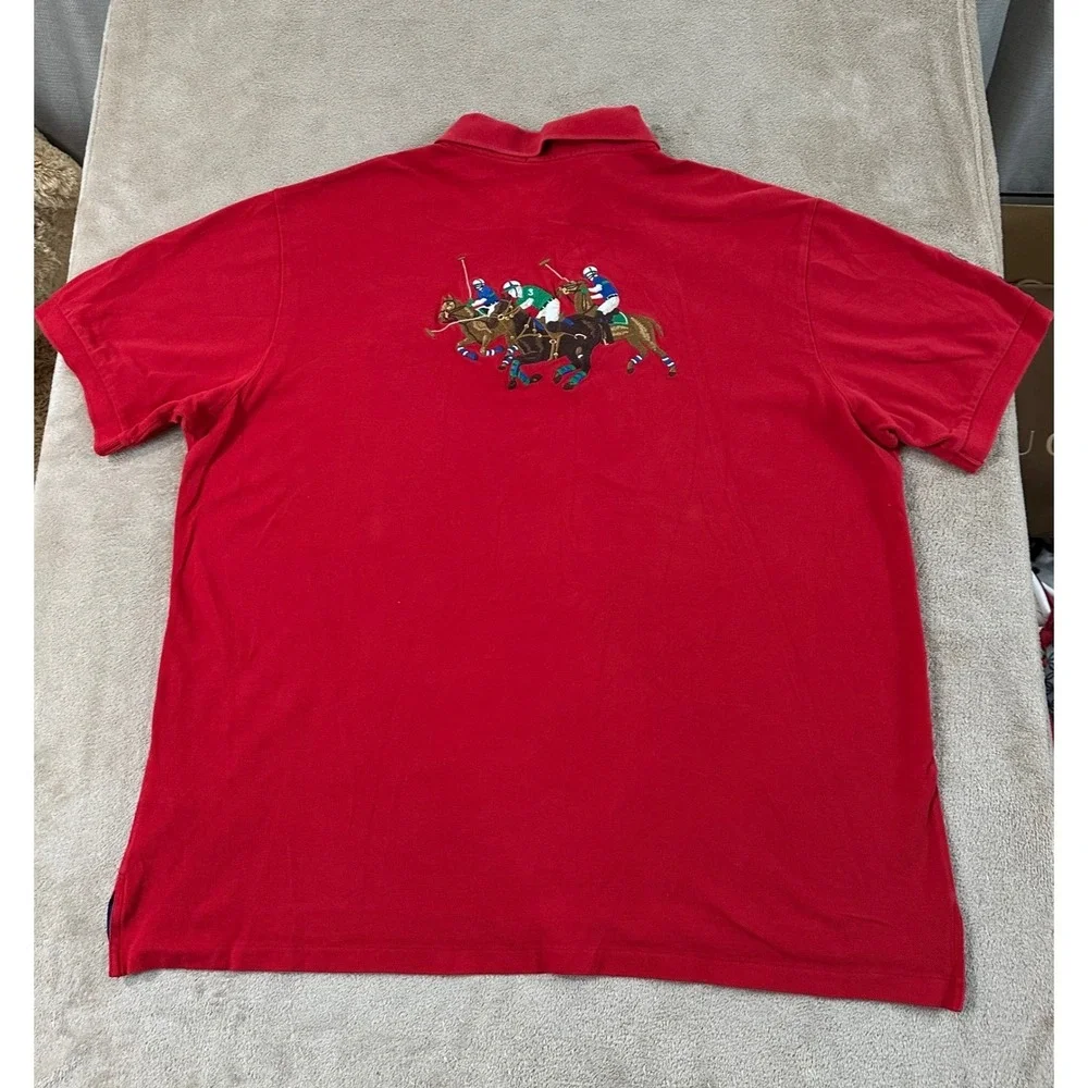 Polo Ralph Lauren PRL-NYC Triple Pony Polo Shirts Men 2XB Big‎ Red Gold Crest #3